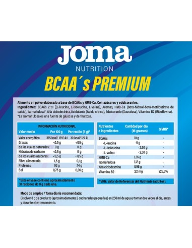 BCAA`S PREMIUM 250g Sabor limón JOMA