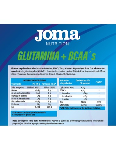 GLUTAMINA + BCAA`S 250g Sabor limón JOMA